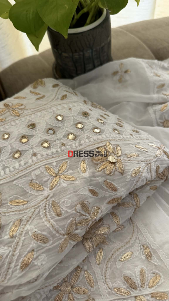 White Mirror Gota Patti Chikankari Anarkali Suit - Chikankari Anarkali