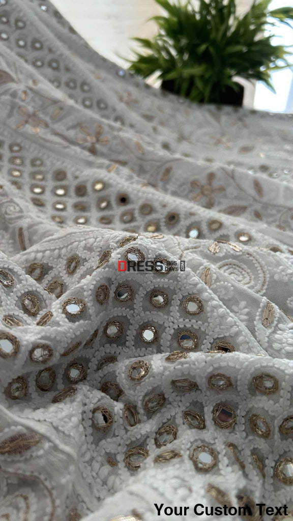 White Mirror & Gota Patti Chikankari Anarkali Suit Chikankari Anarkali