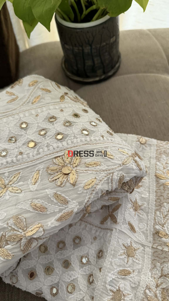 White Mirror Gota Patti Chikankari Anarkali Suit - Chikankari Anarkali