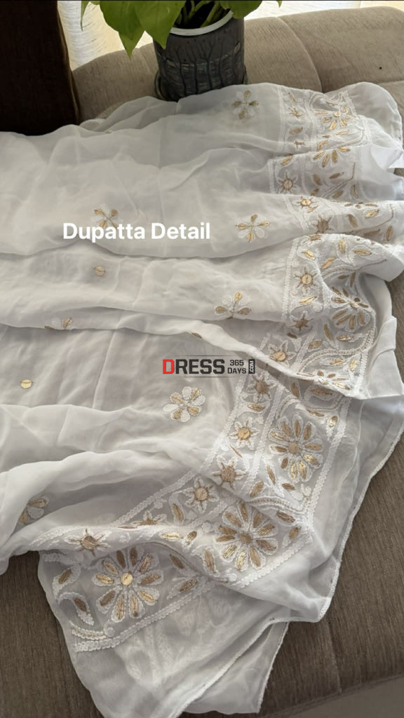 White Mirror Gota Patti Chikankari Anarkali Suit - Chikankari Anarkali