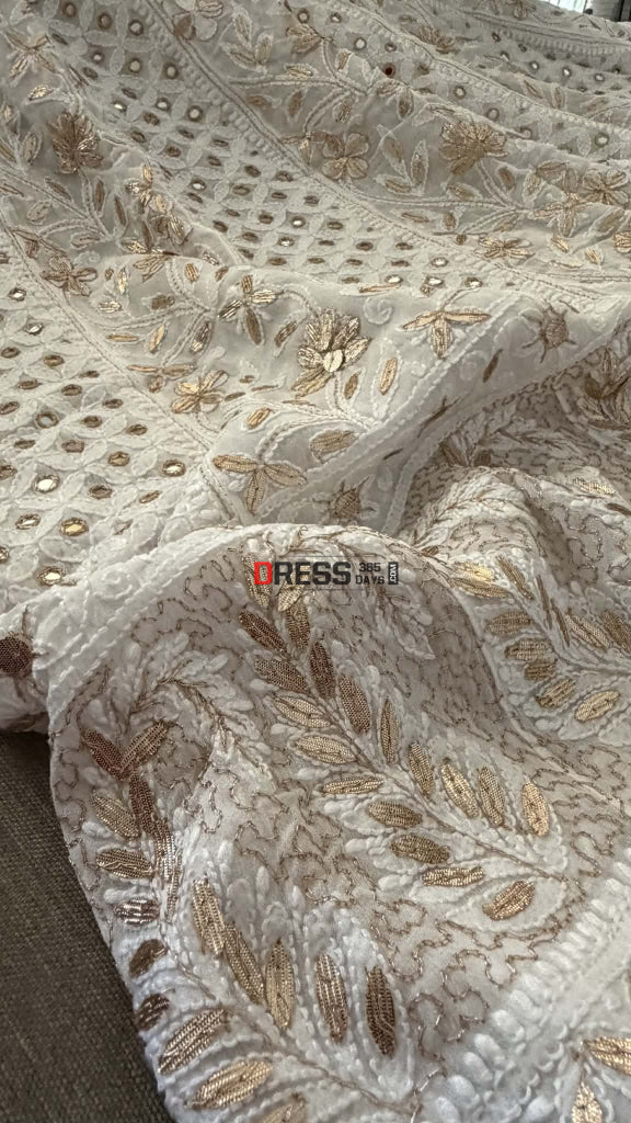 White Mirror Gota Patti Chikankari Anarkali Suit - Chikankari Anarkali