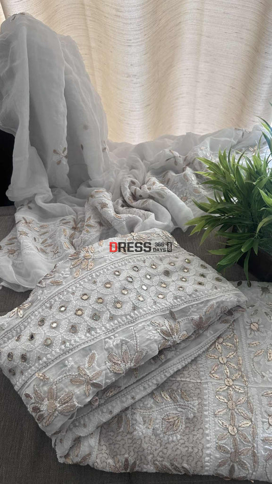 White Mirror & Gota Patti Chikankari Anarkali Suit Chikankari Anarkali