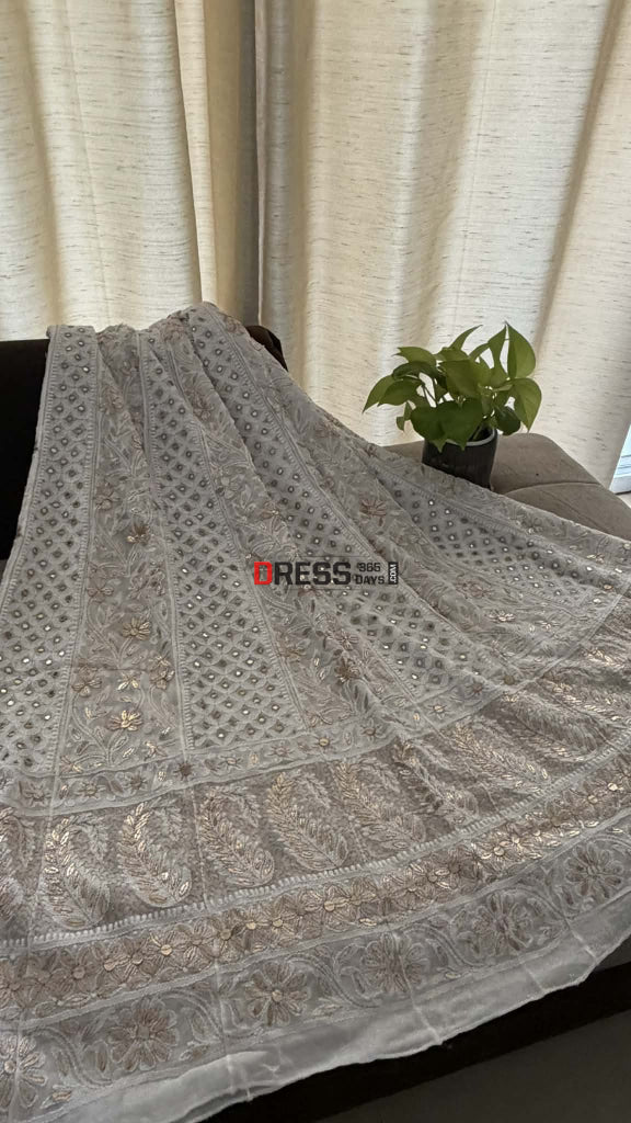 White Mirror Gota Patti Chikankari Anarkali Suit - Chikankari Anarkali