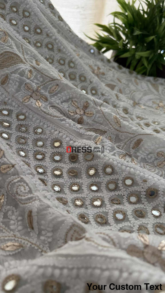 White Mirror & Gota Patti Chikankari Anarkali Suit Chikankari Anarkali