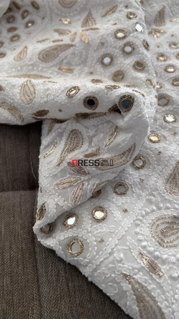 White Mirror & Gota Patti Chikankari Suit (Kurta Dupatta) Suits