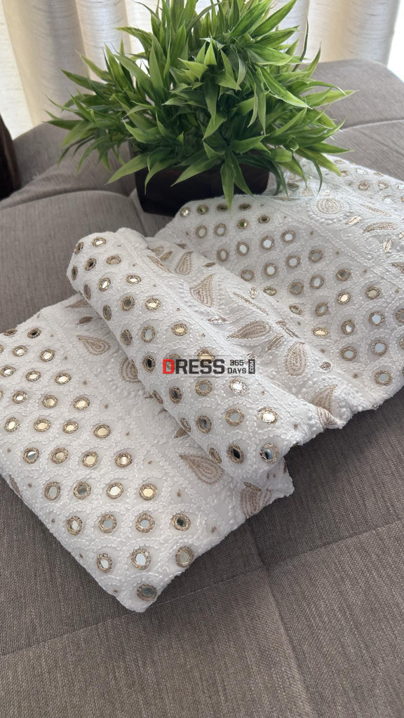 White Mirror & Gota Patti Chikankari Suit (Kurta Dupatta) Suits
