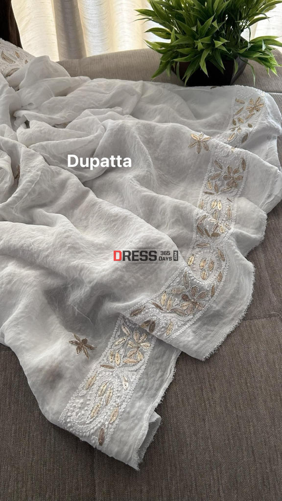 White Mirror & Gota Patti Chikankari Suit (Kurta Dupatta) Suits