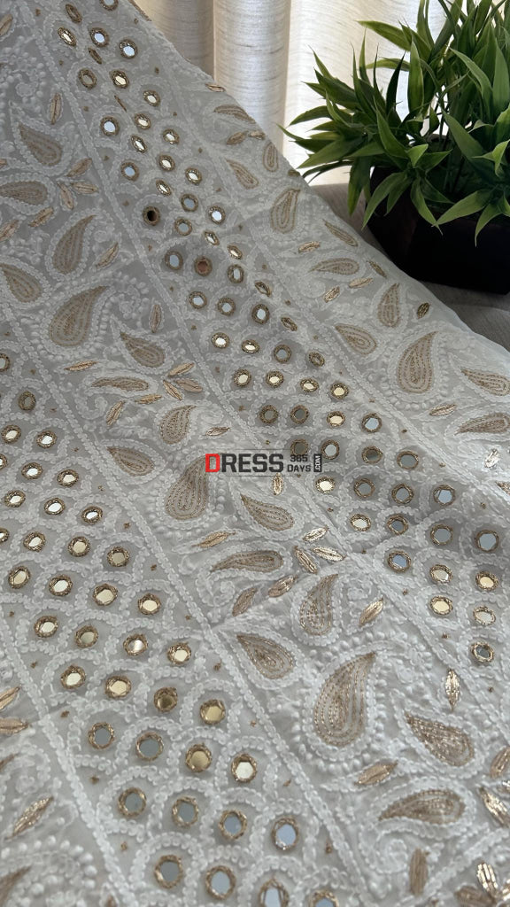 White Mirror & Gota Patti Chikankari Suit (Kurta Dupatta) Suits