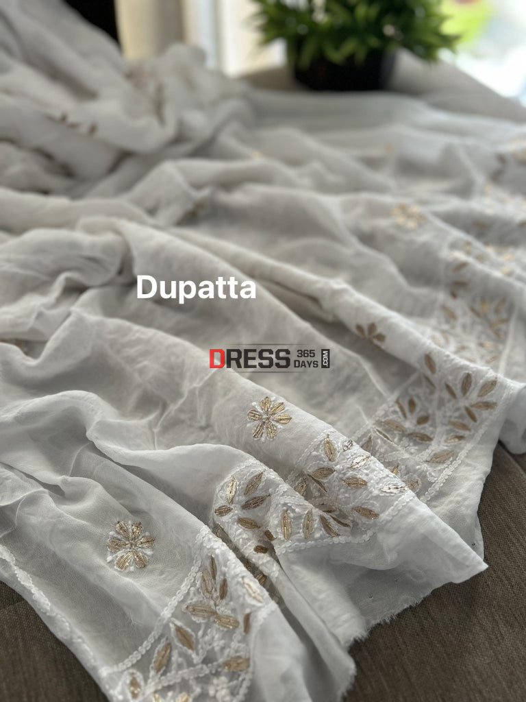 White Mirror & Gota Patti Chikankari Suit (Kurta Dupatta) Suits