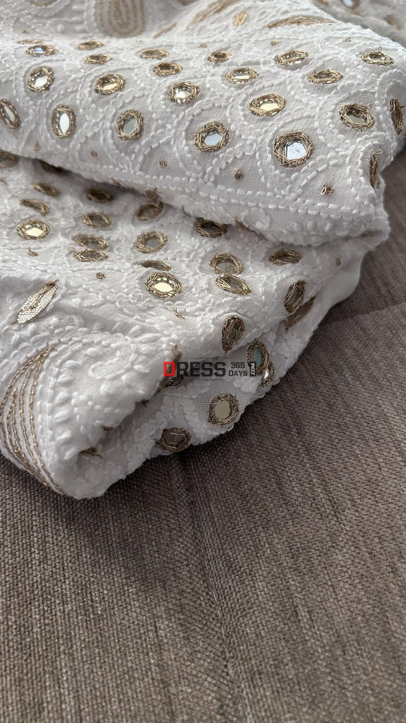 White Mirror & Gota Patti Chikankari Suit (Kurta Dupatta) Suits