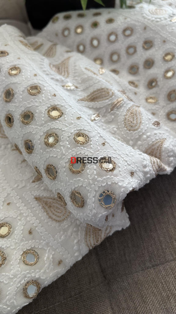 White Mirror & Gota Patti Chikankari Suit (Kurta Dupatta) Suits