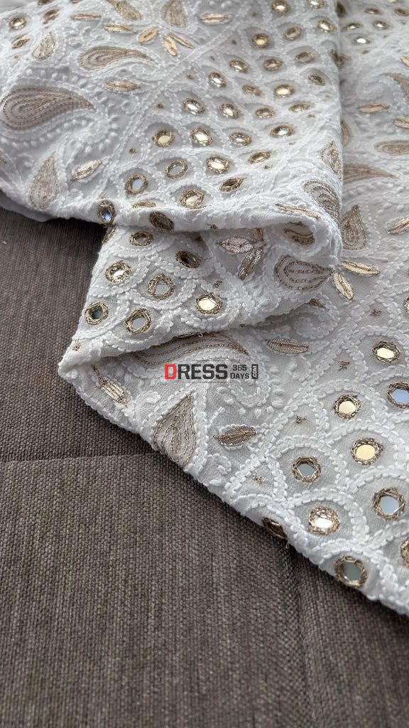 White Mirror & Gota Patti Chikankari Suit (Kurta Dupatta) Suits