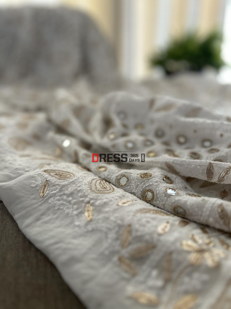 White Mirror & Gota Patti Chikankari Suit (Kurta Dupatta) Suits