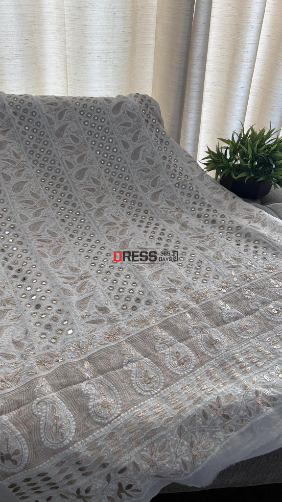 White Mirror & Gota Patti Chikankari Suit (Kurta Dupatta) Suits