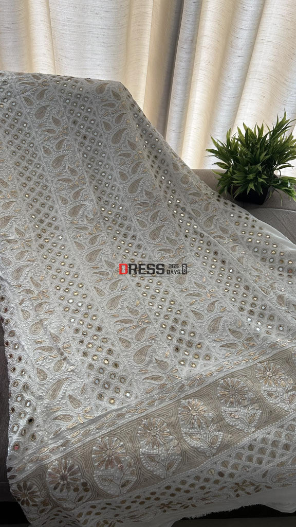 White Mirror & Gota Patti Chikankari Suit (Kurta Dupatta) Suits