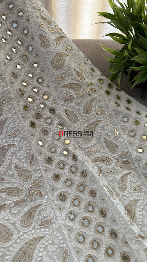 White Mirror & Gota Patti Chikankari Suit (Kurta Dupatta) Suits