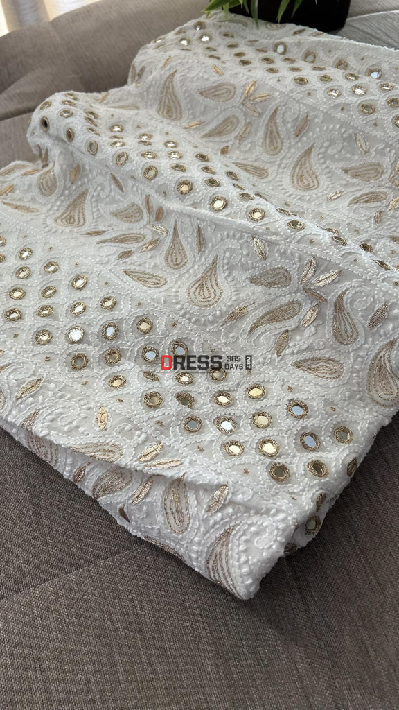 White Mirror & Gota Patti Chikankari Suit (Kurta Dupatta) Suits