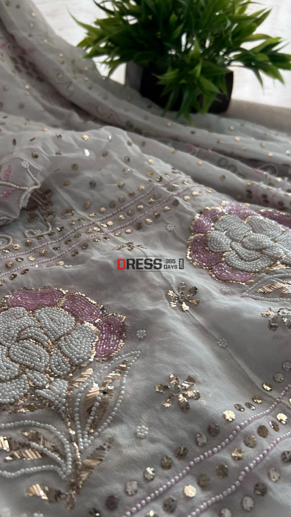 White Pearl & Cut Dana Kamdani Anarkali Suit- Festive Collection Chikankari
