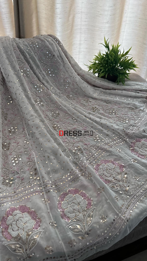 White Pearl & Cut Dana Kamdani Anarkali Suit- Festive Collection Chikankari