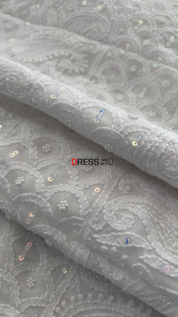 White Pearl Lucknowi Chikankari Kurta Dupatta Set Suits