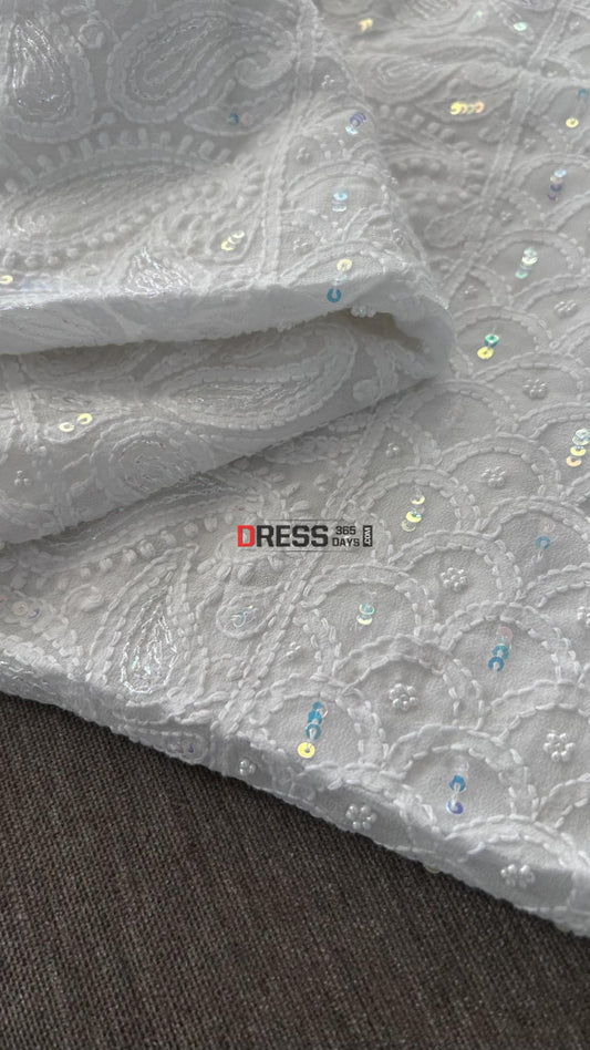 White Pearl Lucknowi Chikankari Kurta Dupatta Set Suits