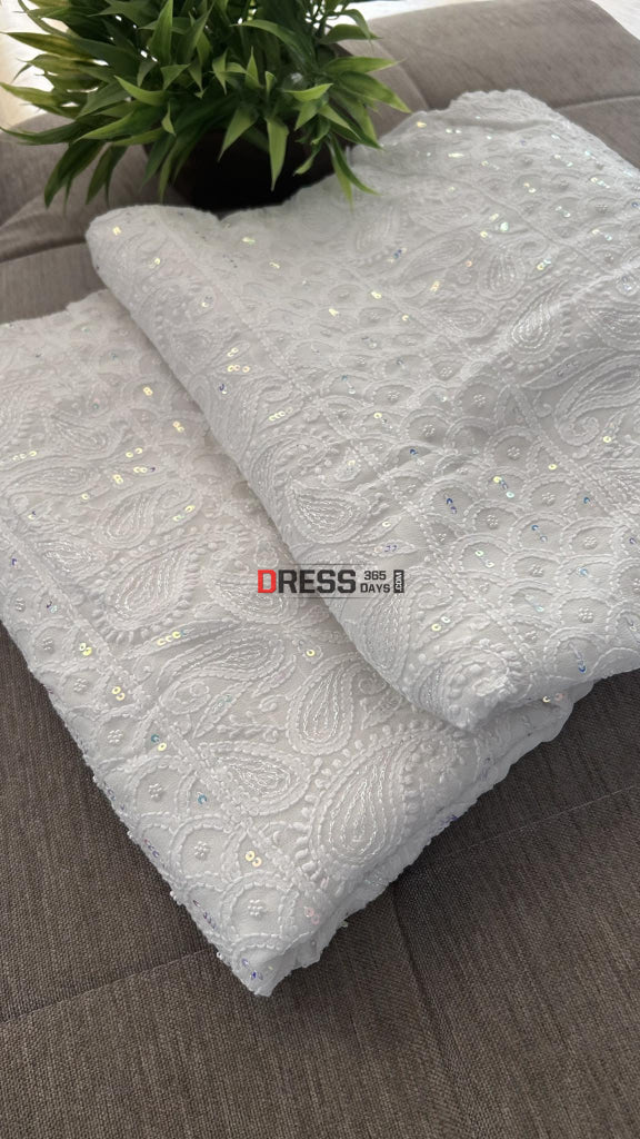 White Pearl Lucknowi Chikankari Kurta Dupatta Set Suits