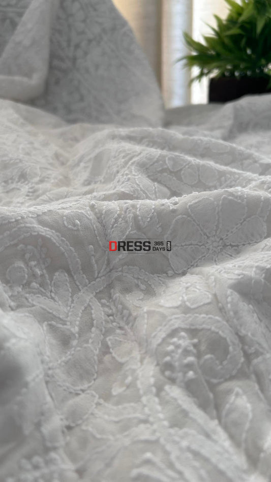 White Pure Georgette Ivory Chikankari Dupatta