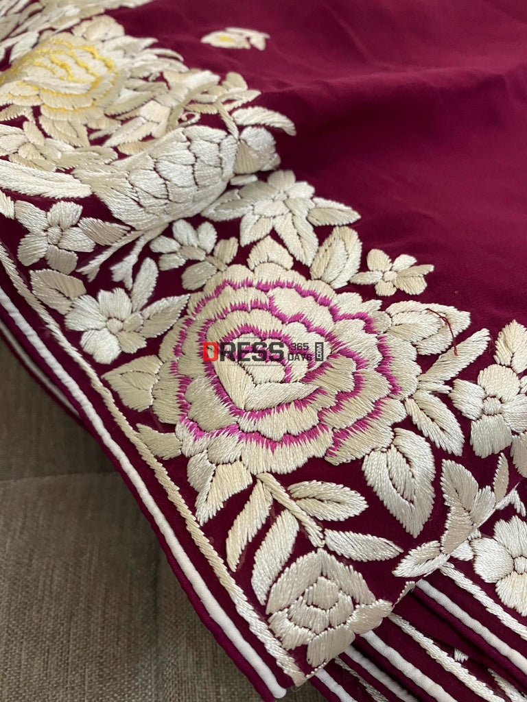Magenta (Hot Pink) Sippi Tilla Work Velvet Shawl – Amazel Designs