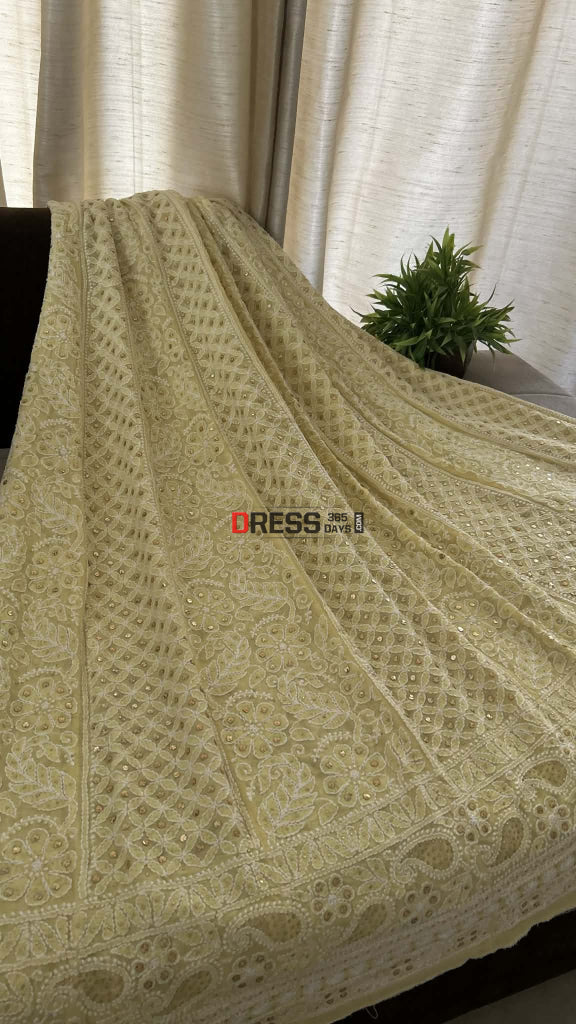 Yellow Chikankari Anarkali Suit With Golden Mukaish (Anarkali And Dupatta) Chikankari Anarkali