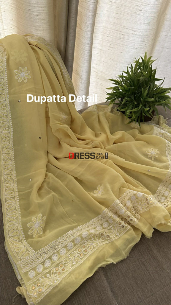 Yellow Chikankari Anarkali Suit With Golden Mukaish (Anarkali And Dupatta) Chikankari Anarkali