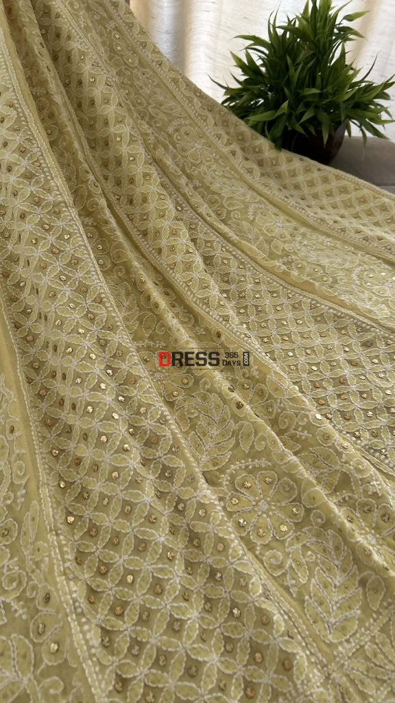 Yellow Chikankari Anarkali Suit With Golden Mukaish (Anarkali And Dupatta) Chikankari Anarkali