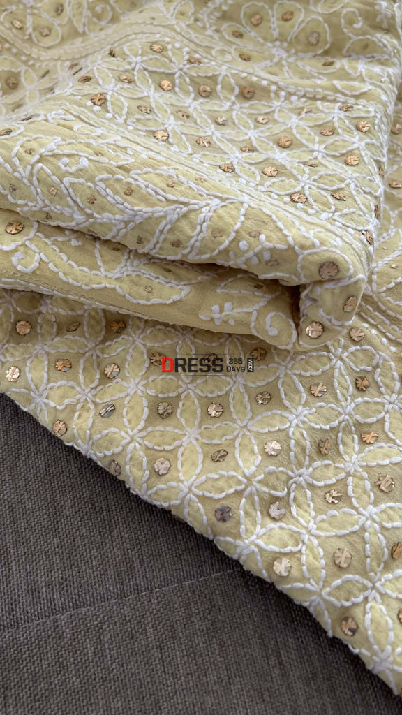 Yellow Chikankari Anarkali Suit With Golden Mukaish (Anarkali And Dupatta) Chikankari Anarkali