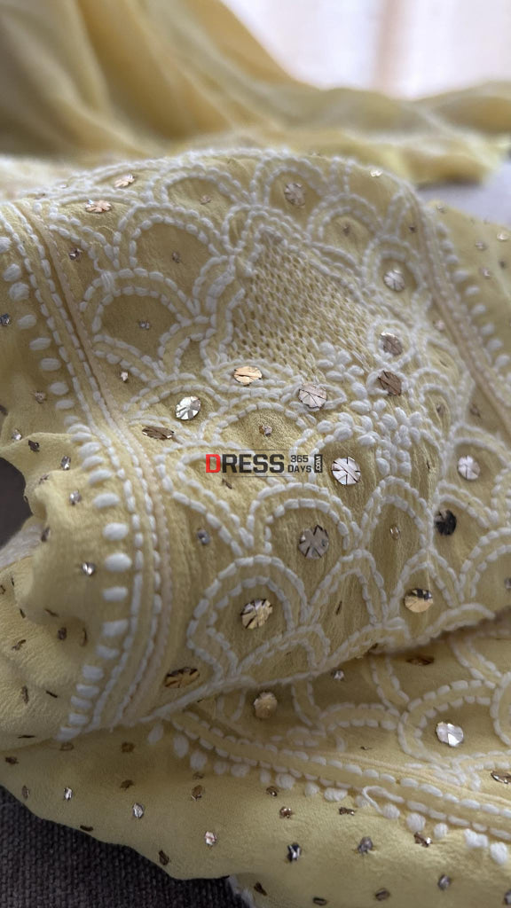 Yellow Chikankari Hand Jaali & Mukaish Anarkali Suit