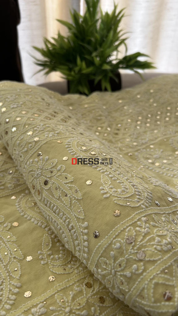 Yellow Chikankari Mukaish Saree