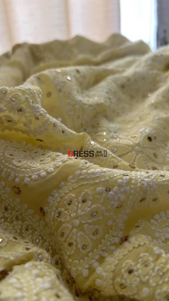 Yellow Chikankari Mukaish Saree
