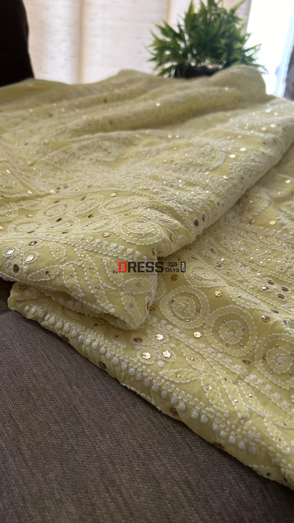 Yellow Chikankari Mukaish Saree