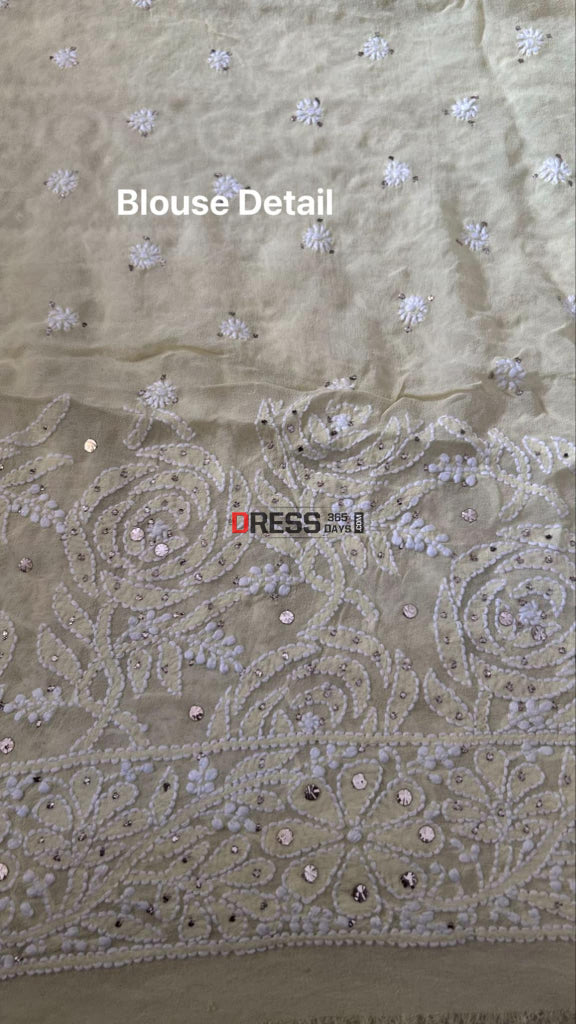 Yellow Chikankari Mukaish Saree