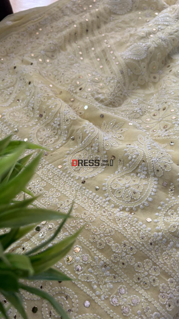Yellow Chikankari Mukaish Saree