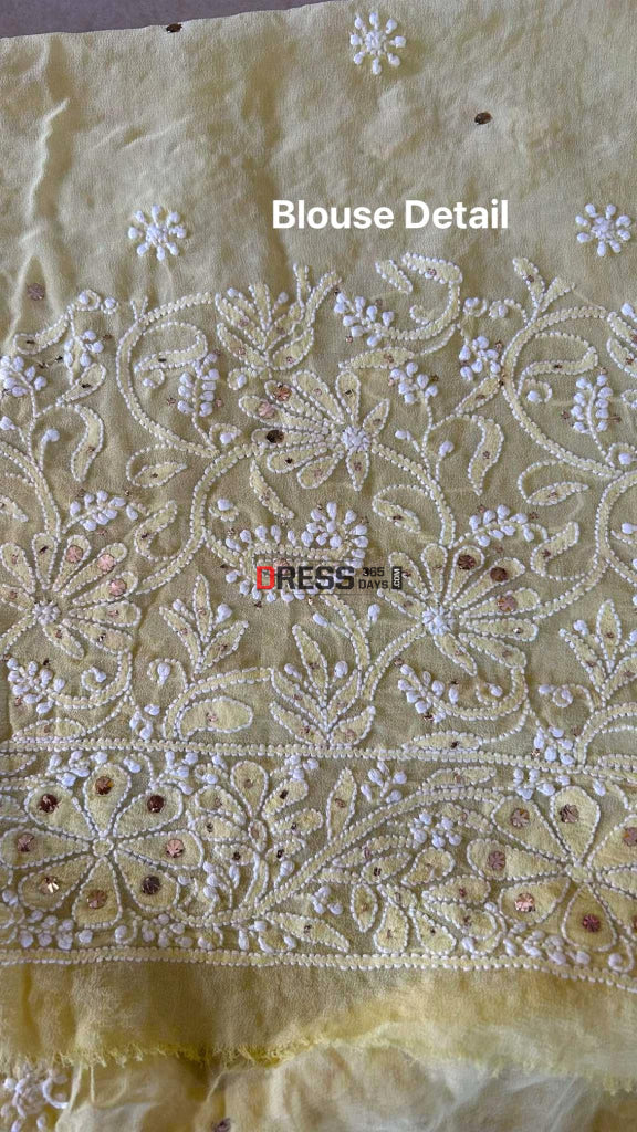 Yellow Chikankari Mukaish Saree