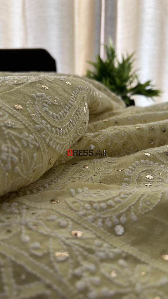 Yellow Chikankari Mukaish Saree