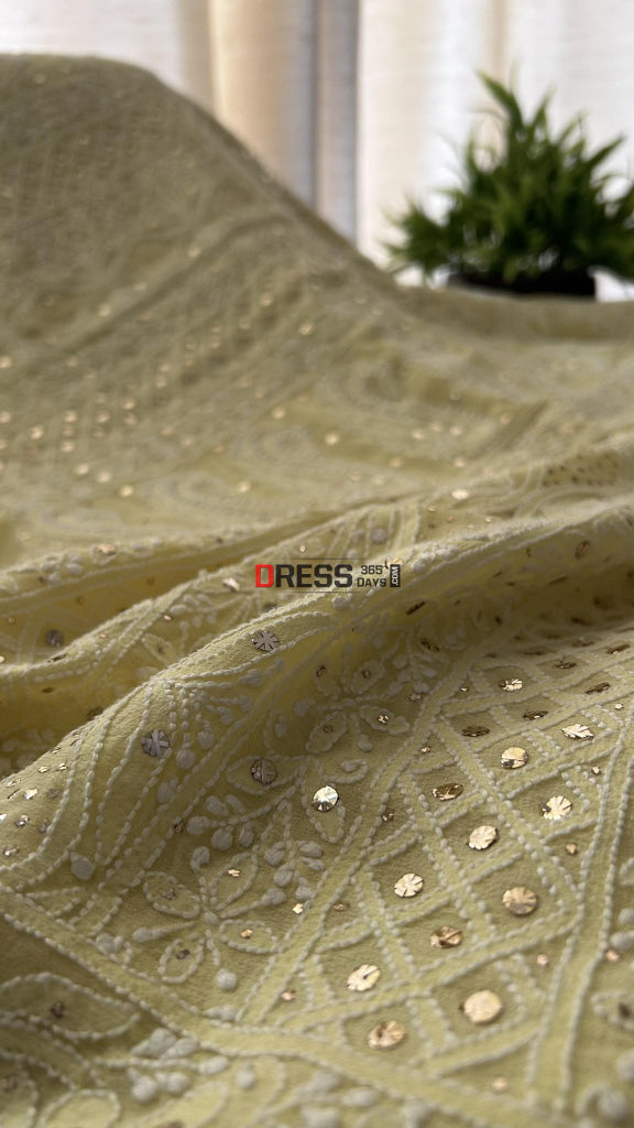 Yellow Chikankari Mukaish Saree