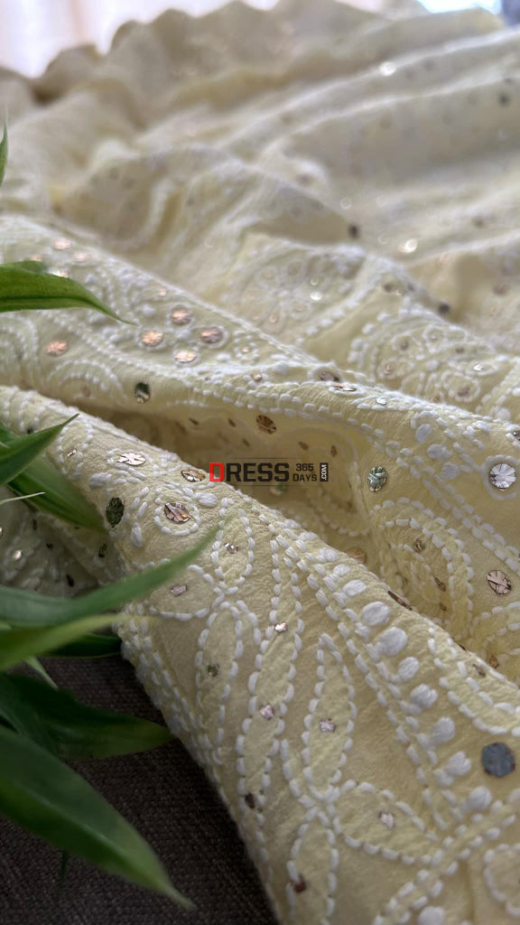 Yellow Chikankari Mukaish Saree