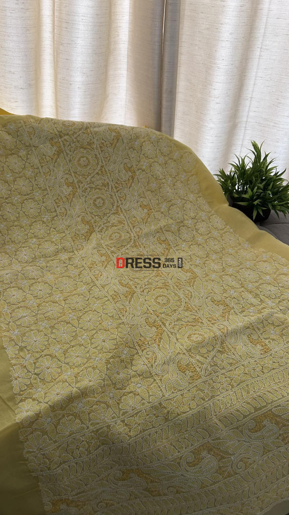 Yellow Cotton Chikankari Kurti Fabric (Kurti Fabric)