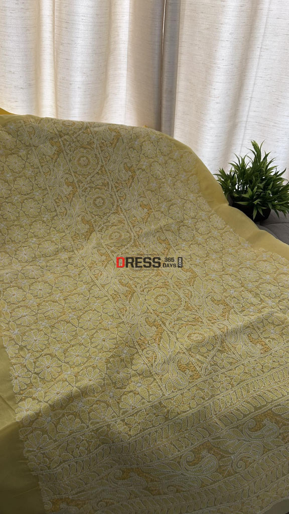 Yellow Cotton Chikankari Kurti Fabric (Kurti Fabric)