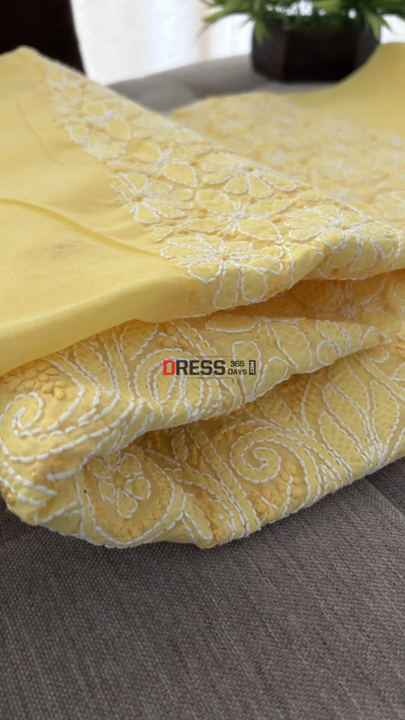 Yellow Cotton Chikankari Kurti Fabric (Kurti Fabric)