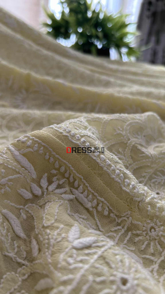 Yellow Fine Chikankari Jaali Anarkali Suit Chikankari Anarkali