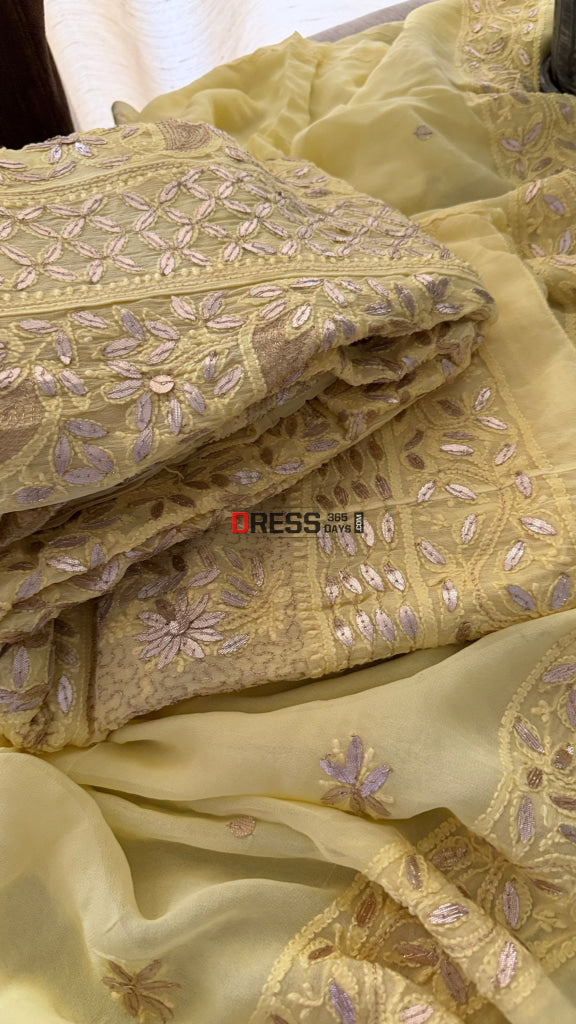 Yellow Gota Patti Chikankari Anarkali Suit (Anarkali And Dupatta) - Chikankari Anarkali