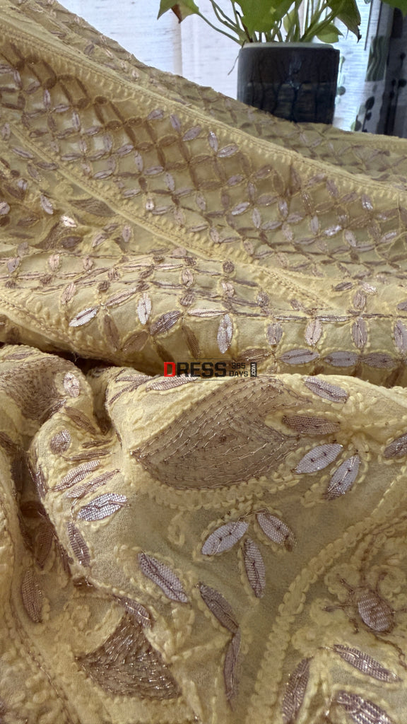 Yellow Gota Patti Chikankari Anarkali Suit (Anarkali And Dupatta) - Chikankari Anarkali