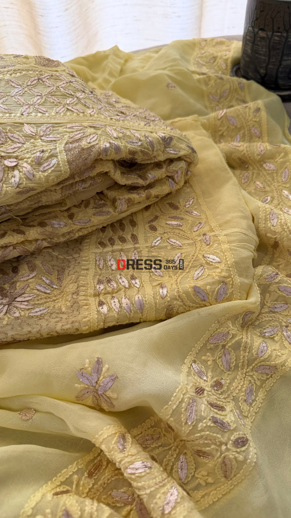Yellow Gota Patti Chikankari Anarkali Suit (Anarkali And Dupatta) - Chikankari Anarkali