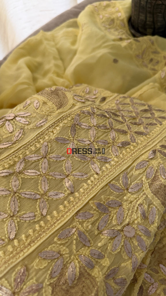 Yellow Gota Patti Chikankari Anarkali Suit (Anarkali And Dupatta) - Chikankari Anarkali